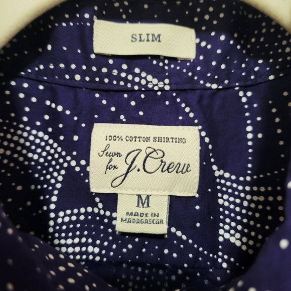 J Crew Men's Blue Button Down Short Sleeve Geometric Dots Slim Fit Cotton Size M - Picture 2 of 4